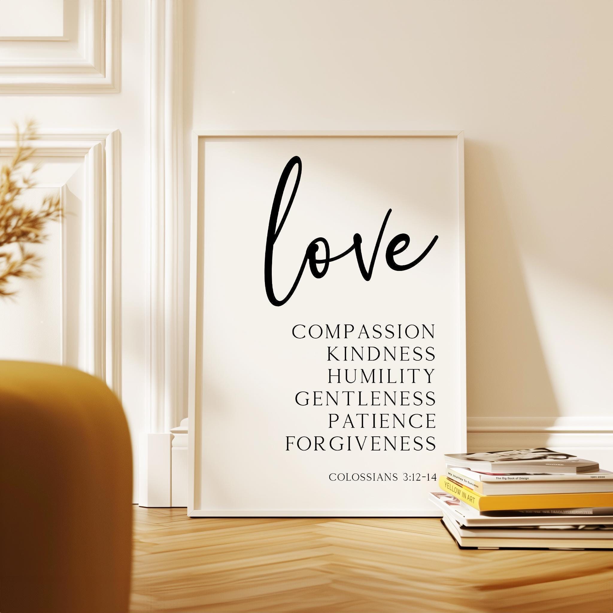 Love, Compassion, Kindness, Humility, Gentleness, Patience, Forgiveness,  Colossians 3:12•14, Typography Art Print, Weddings, Baptisms - Etsy