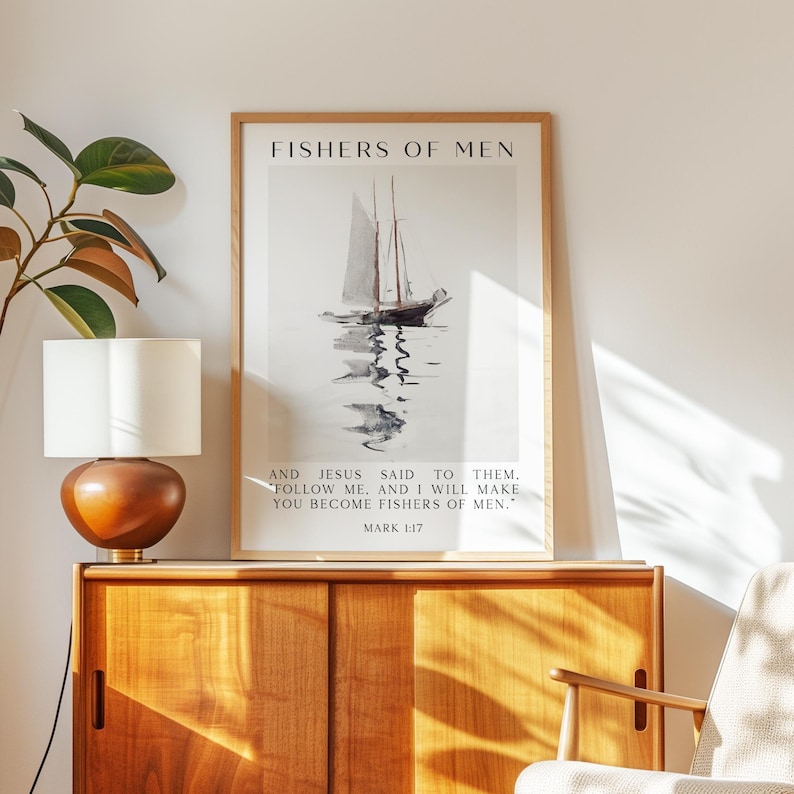 Fishers of Men Wall Art, Mark 1:17 Scripture Print, Christian Nautical Typography Artwork for Home & Church Décor image 8