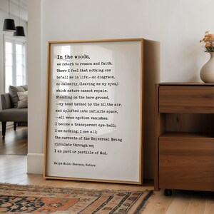 In the woods, we return to reason and faith., Ralph Waldo Emerson Quote, Typography Art Print, Nature (1836) image 7