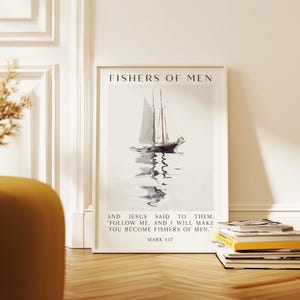 Fishers of Men Wall Art, Mark 1:17 Scripture Print, Christian Nautical Typography Artwork for Home & Church Décor image 6
