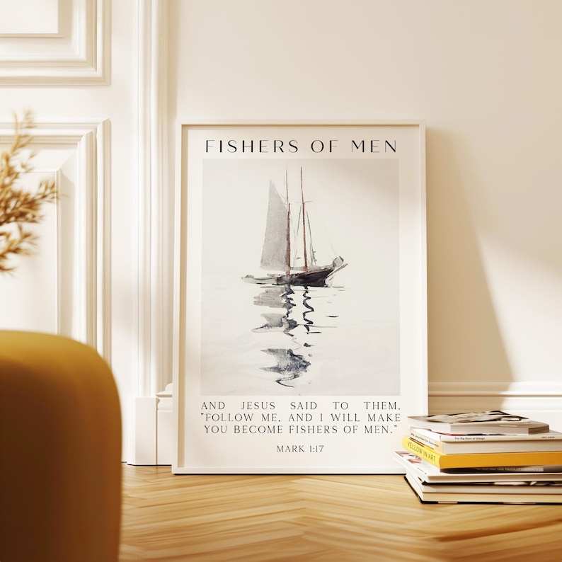 Fishers of Men Wall Art, Mark 1:17 Scripture Print, Christian Nautical Typography Artwork for Home & Church Décor image 6
