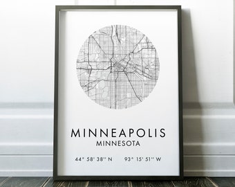 Minneapolis, Minnesota Typography Art Print with GPS Coordinates - Minimalist Decor, Moving, Gift Idea, Housewarming