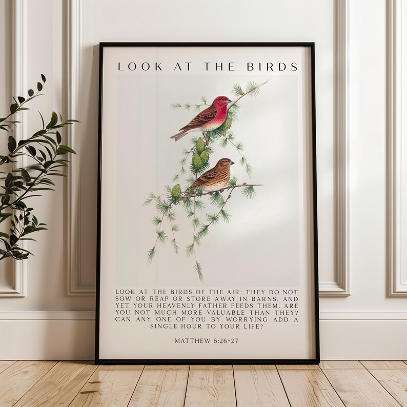 Matthew 6:26-27 Bible Verse Print, Look at the Birds Scripture Wall Art ...