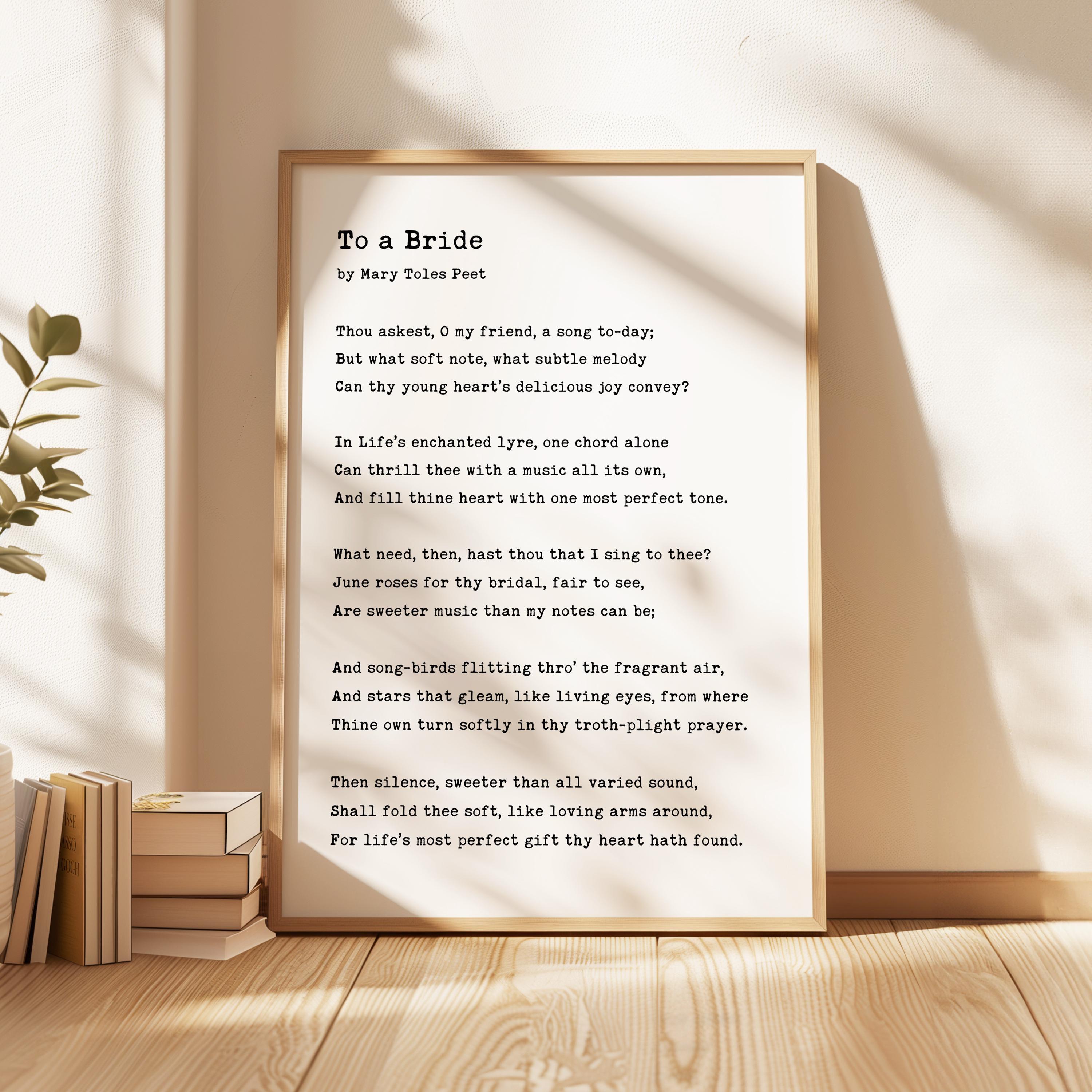 To a Bride. Poem by Mary Toles Peet, Typography Art Print, Love ...