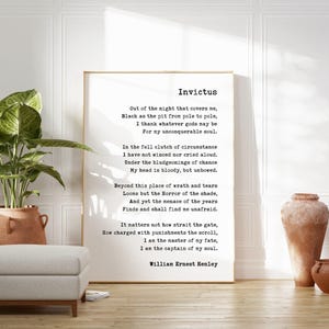 Invictus by William Ernest Henley Poem Art Print - I am the master of my fate: I am the captain of my soul. - Literary Prints (1888)