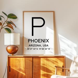 Phoenix, Arizona GPS Coordinates Art,  Minimalist Typography Print,  Travelers and Locals
