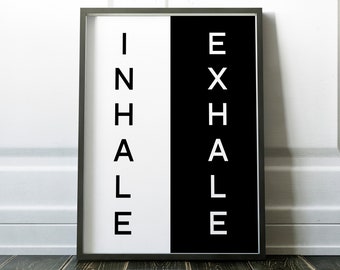 Inhale Exhale Typography Print, Yoga, Boho Print, Yoga Studio, Office Wall Art, Gym Wall Art, Inhale, Exhale, Black and White