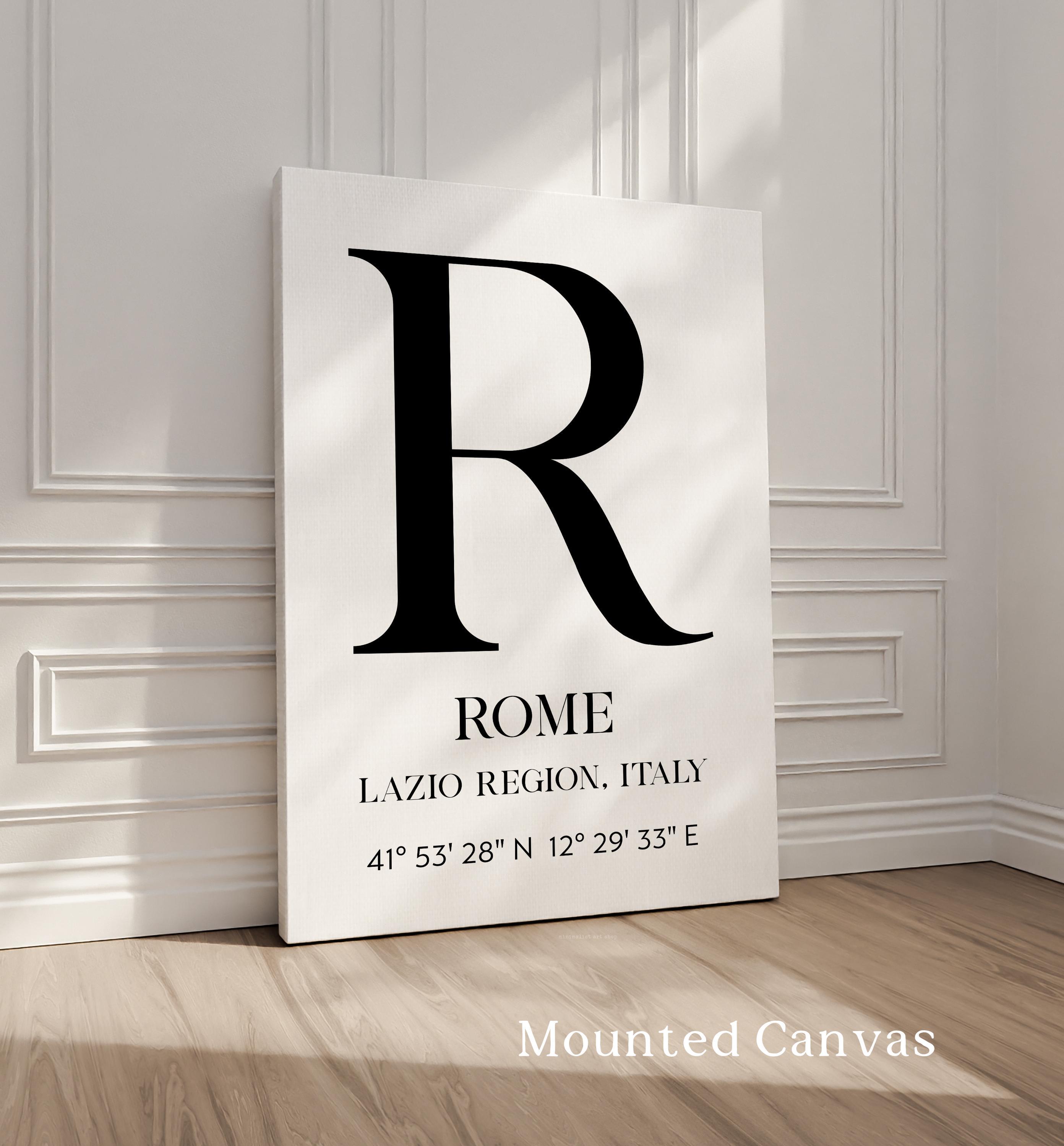 Rome, Italy With GPS Coordinates Minimalist Typography Art Print