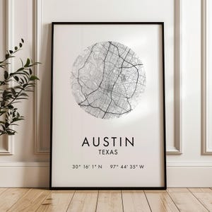 Austin Texas Street Map Print With GPS,  Modern Typography Wall Decor