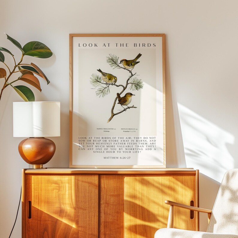 Matthew 6:26-27 Bible Verse Print, Look at the Birds Scripture Wall Art ...