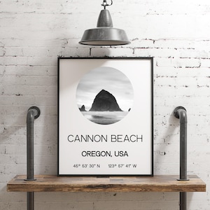 Cannon Beach Oregon with GPS Coordinates Art Print - Office - Home Decor - Restaurant - Apartment - Condo - Typography