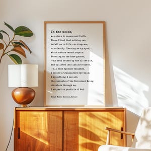 In the woods, we return to reason and faith., Ralph Waldo Emerson Quote, Typography Art Print, Nature (1836) image 9