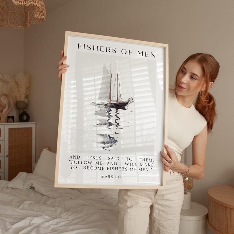 Fishers of Men Wall Art, Mark 1:17 Scripture Print, Christian Nautical Typography Artwork for Home & Church Décor image 5