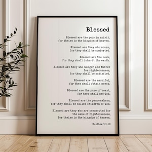 The Beatitudes Bible Verse Matthew 5:3-10 Typography Print - Christian Gifts - Bible Verse - Christian Wall Art - Scripture Art