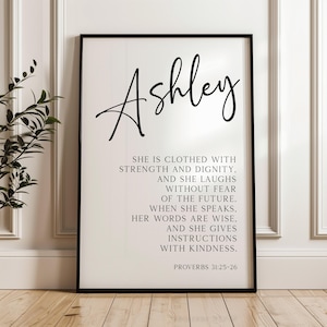 Proverbs 31:25•26 She is clothed with strength & dignity, and she laughs without fear of the future... Personalized Typography Art Print