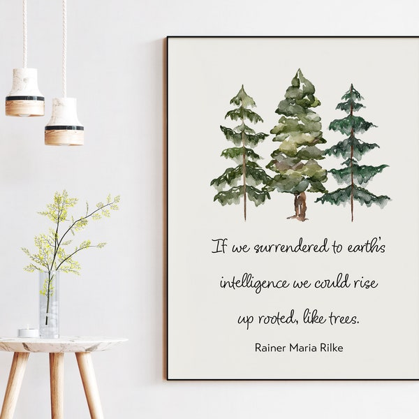 Rainer Maria Rilke Quote - Als we ons overgeven aan de intelligentie van de aarde... sta dan geworteld op, als bomen. Aquarel downloadbare afdrukbare print