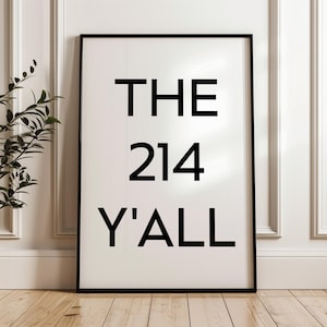 The 214 Y'all Minimalist Art Print • Dallas, Texas • Original Area Code • History • Culture