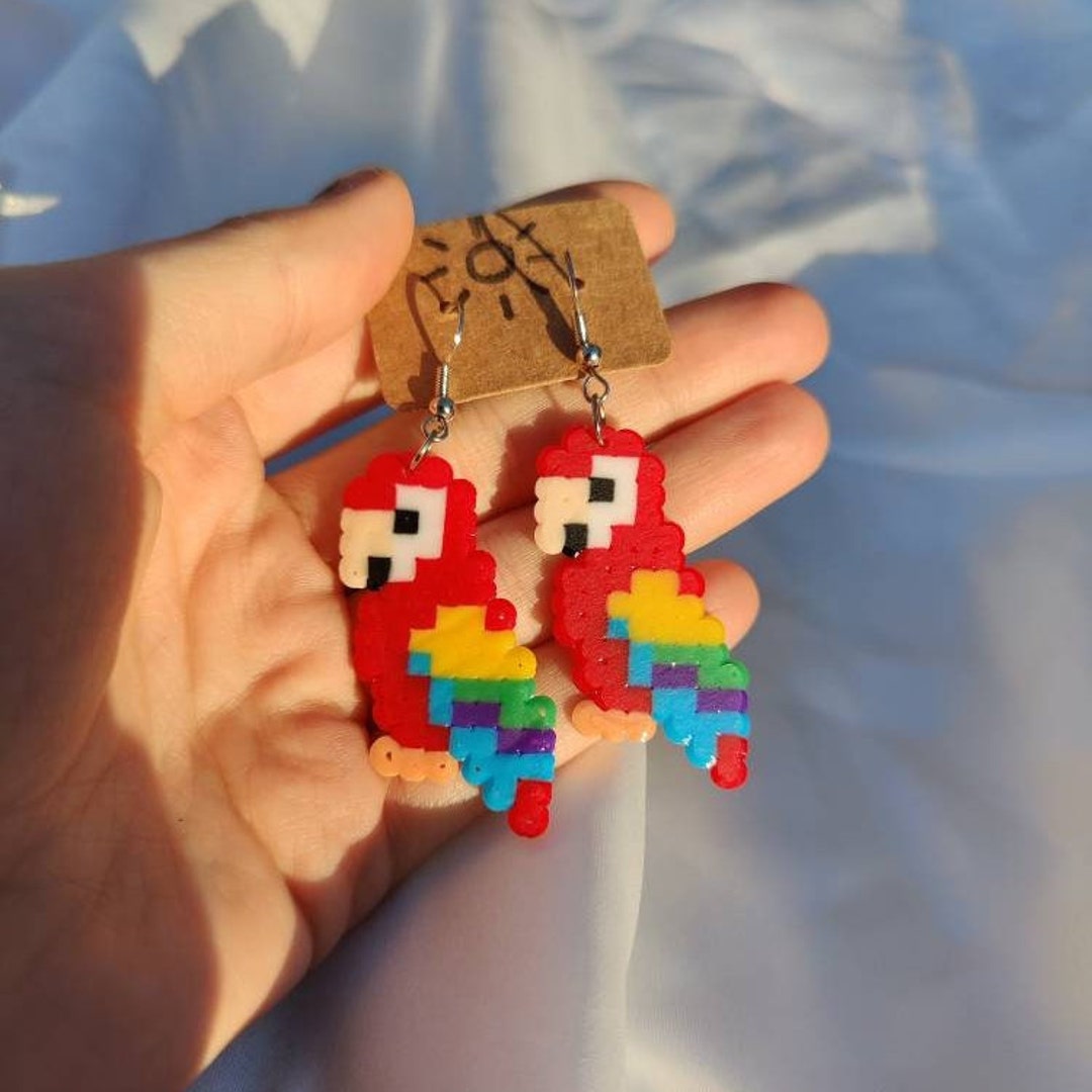Tropical Parrot Earrings Perler Beads