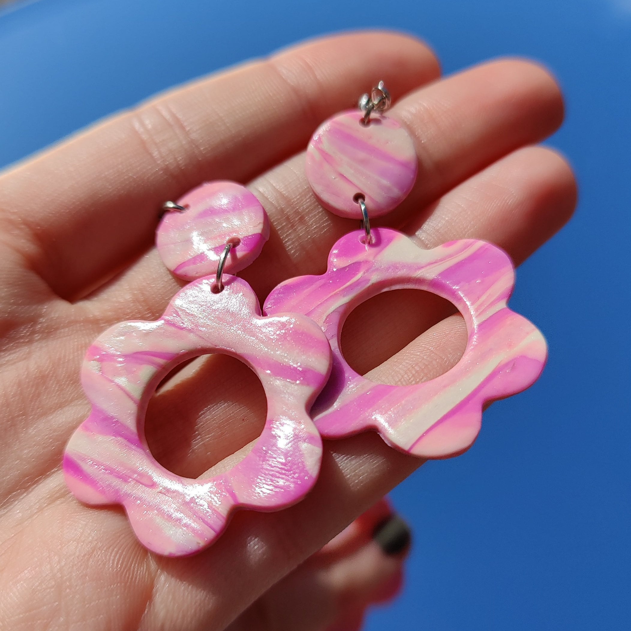 70s Pink Flower Earrings Etsy