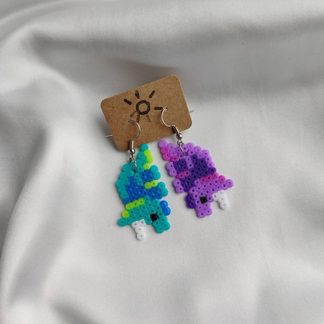 Triceratops Dinosaur Earrings Perler Beads Etsy