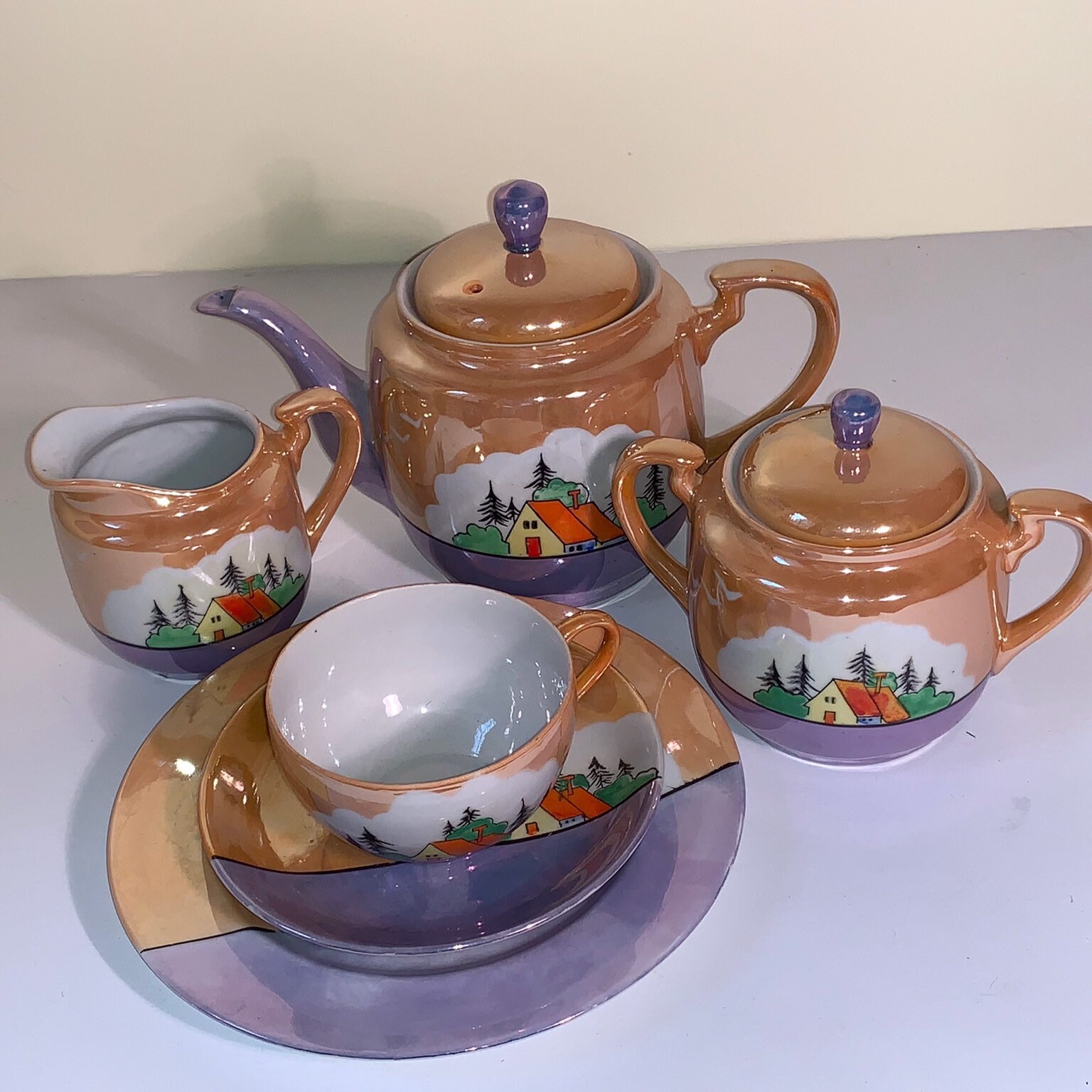 Vintage Lusterware Handpainted Tea Set Made in Occupied Japan Service