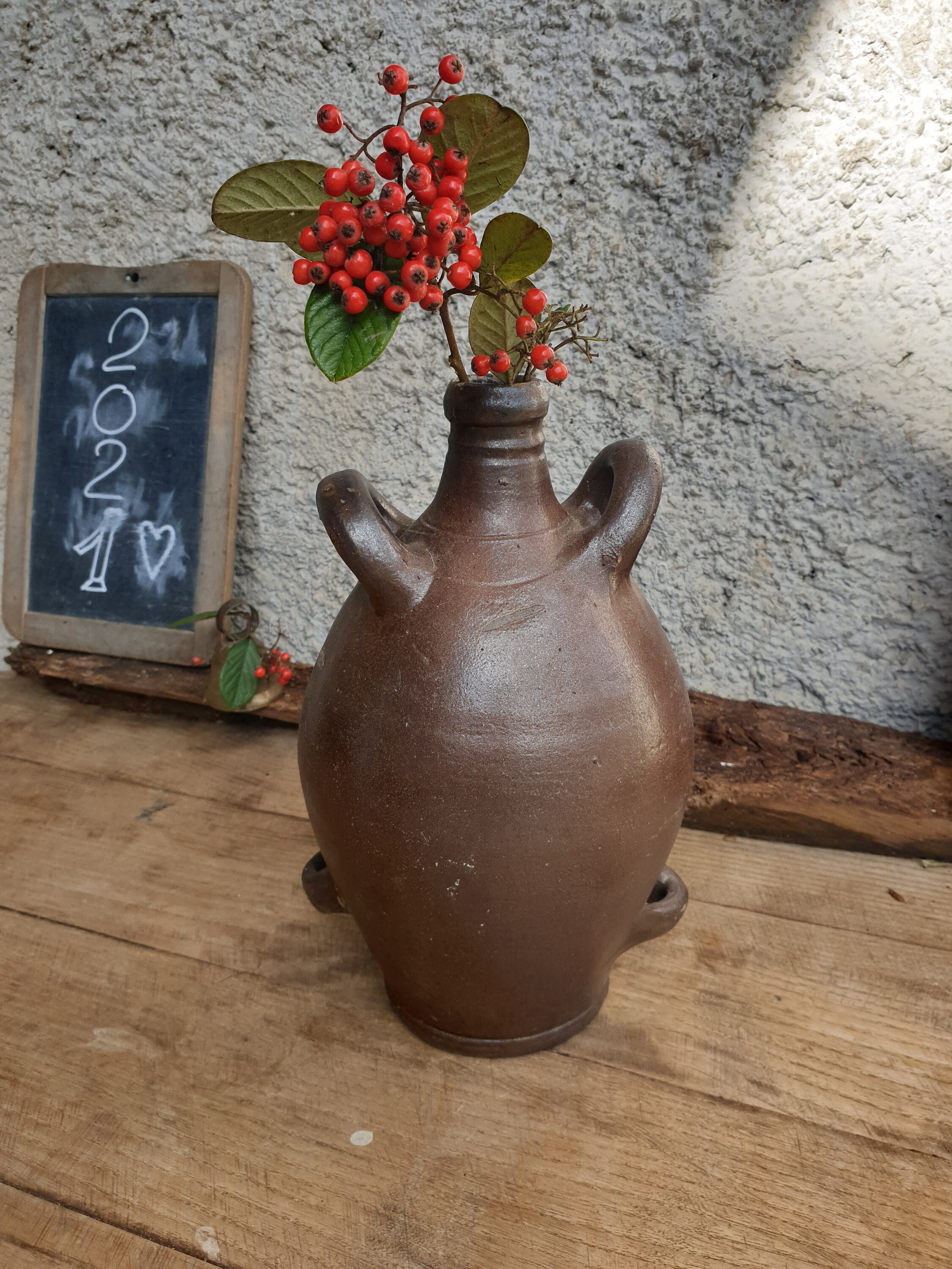Français Vintage Water Jug Pichet en Terre Cuite/Gargoulette Campagne Village Ferme Décor Rustique