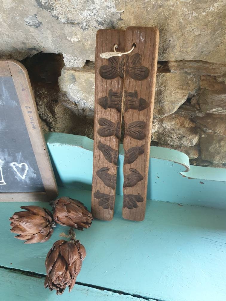 Antitique Français Biscuits Au Chocolat Moule/En Bois Vintage Bois Sculpté Décor de Cuisine Naïf