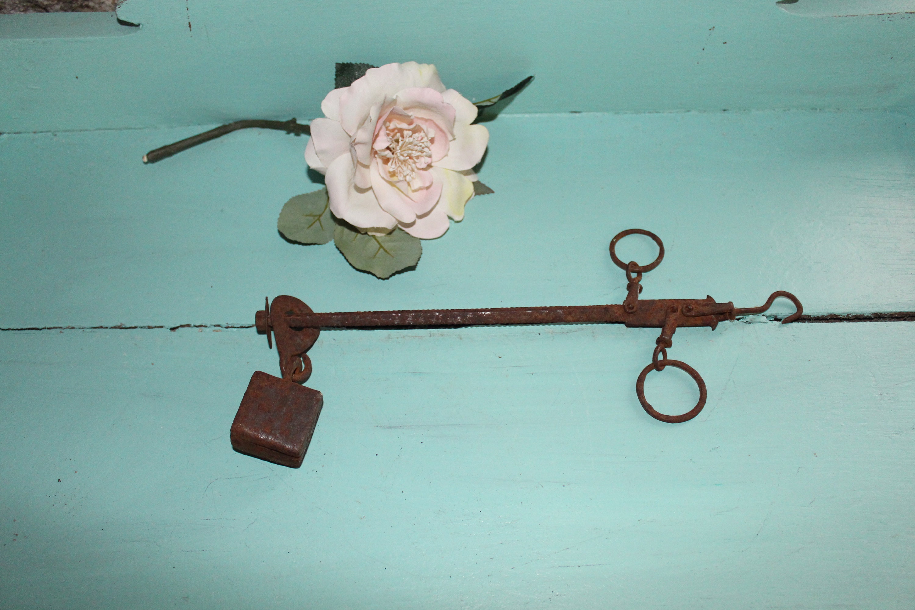 Rustique Romain Français Antique Steelyard Balance Bronze/Métal Décoration de Ferme