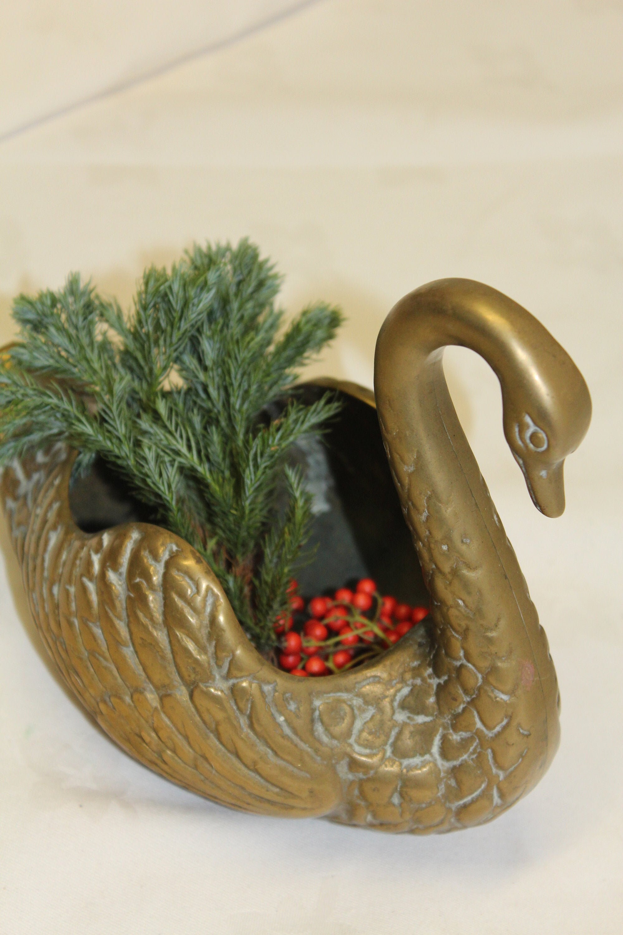 Figurine de Cygne en Laiton/Jardinière Figurine Vintage Ornements Cygne