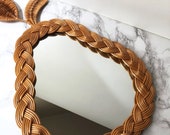 Vintage rattan mirror small pear
