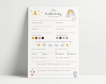 Babyparty Ausfüllkarten | Babyshower Wunschkarte | Tippkarten | Geburtskarte | Babykarte | Karte zur Geburt - Babytippkarte