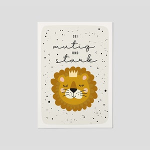 Ermutigungskarte | Postkarte sei mutig und stark | Affirmationskarte Kinder - Kleiner Löwe