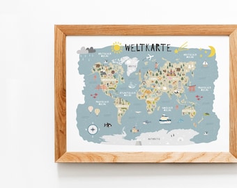 Kinderweltkarte | Poster | Print | Kinderzimmer - Bunte Weltkarte
