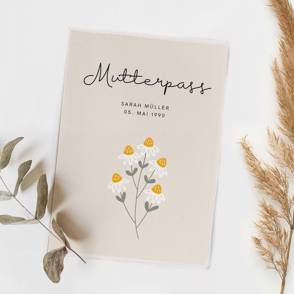 Mutterpasshülle | Hülle Mutterpass | Geschenk Schwangerschaft | Mutterpass personalisiert - Margeriten