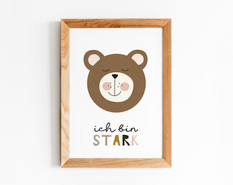 Kinder Affirmationskarten Poster | Ermutigung | Kinder Poster Mutmacher | Poster Kinderzimmer - Ich bin stark