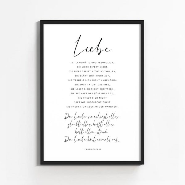 Bibelvers | Christliches Poster | Print | Kunstdruck - Liebe 1. Korinther 13