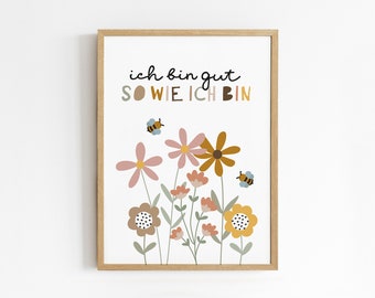 Affirmationskarten Poster | Kinder Ermutigung | Mutmacher Kinderzimmer - Ich bin gut so wie ich bin