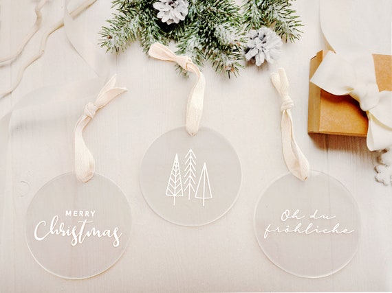 Weihnachtsanhänger | Weihnachtsdeko | Geschenkanhänger | Baumschmuck | Weihnachtsbaum Schmuck | Weihnachtskugeln | Acrylglas - 3er Set
