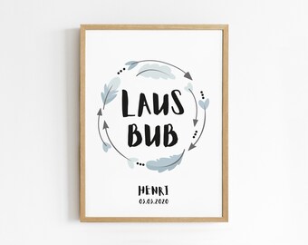 Geburtsposter personalisiert | Geburtsanzeige Mädchen | Geburtsurkunde Poster | Babygeschenk Baby | Geschenk zur Geburt - Lausbub