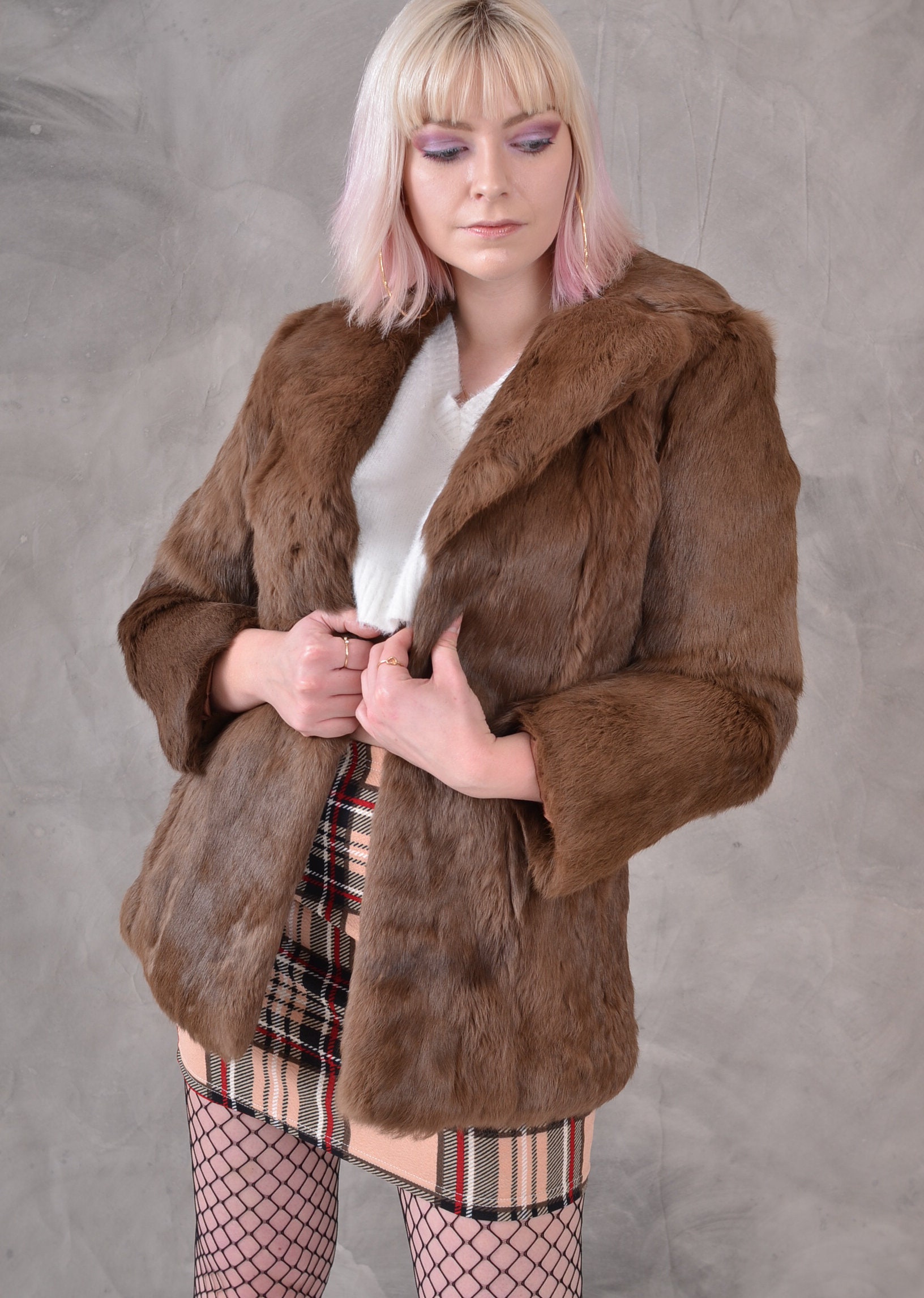 Vintage Coney / Rabbit Fur Coat In Brown Small Etsy