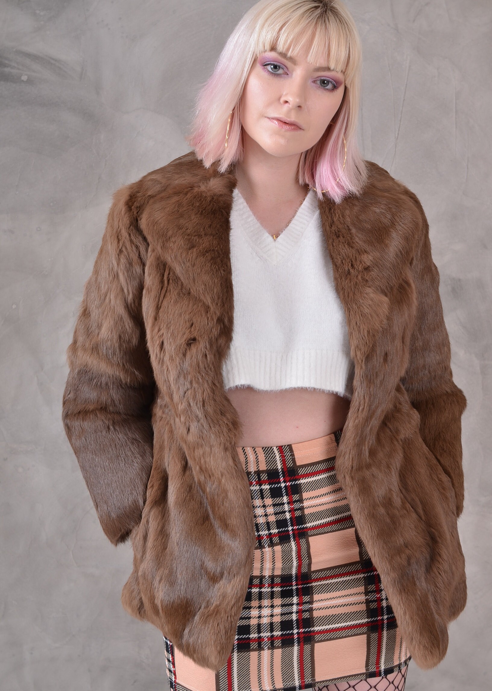 Vintage Coney / Rabbit Fur Coat In Brown Small Etsy