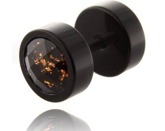Black Stainless Surgical Steel fake plug laser mark skull 8mm