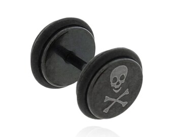 Black Stainless Surgical Steel fake plug laser mark skull 8mm