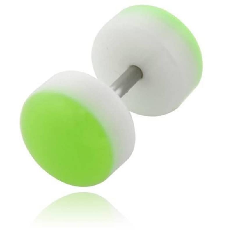 Acrylic fake Plug Stainless Surgical Steel glow in the dark green enamel 8mm