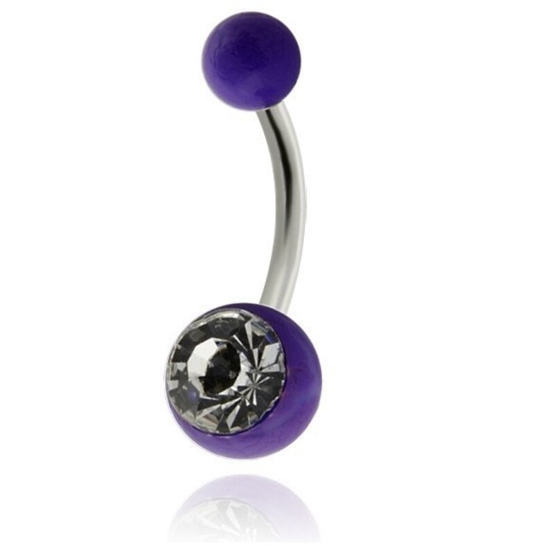 Acrylic crystal single jewel Belly Button banana cracks purple and light blue 10mm BNL-2734