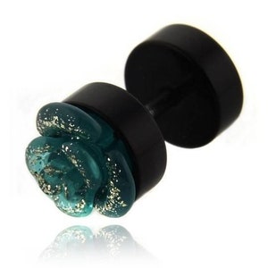 Black acrylic fake Plug Stainless Surgical Steel shiny AB coated acrylic jewel 10mm