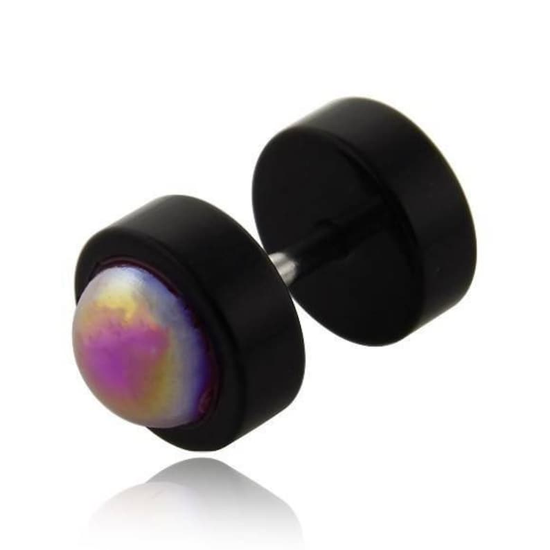Black acrylic fake Plug Stainless Surgical Steel shiny AB coated acrylic jewel 8mm