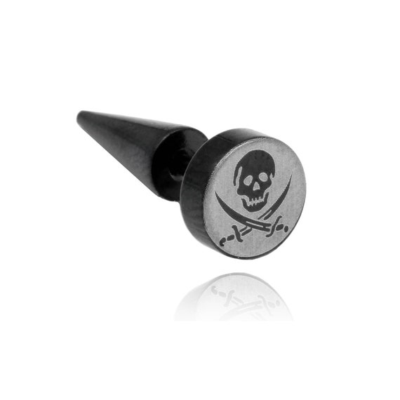 Black Stainless Surgical Steel fake plug laser mark skull 8mm