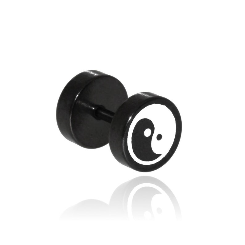 Black Stainless Surgical Steel fake plug print yin yang 8mm