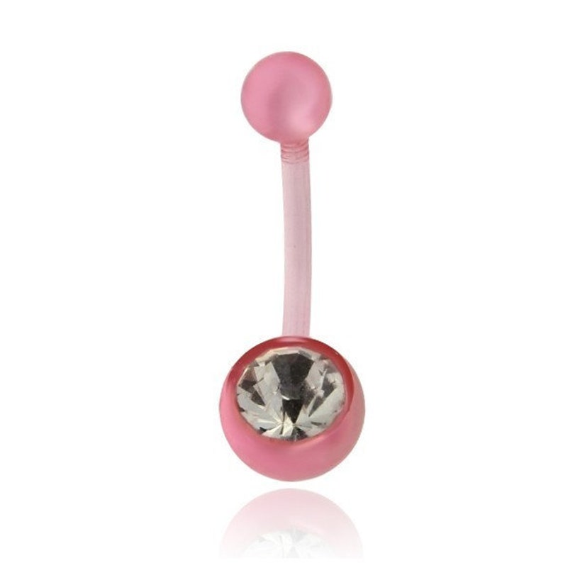 Pink acrylic Belly Button banana single crystal jeweled with pink flexible bar 10mm BNL-1428